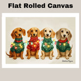 Christmas Canvas  - Dachshund Snuggles - Adorable Dogs in Cozy Sweaters Wrapped in Colorful Christmas Lights on Ready to Hang 1.5" Thick Canvas Wrap, Floating Framed Canvas, Flat Rolled Canvas